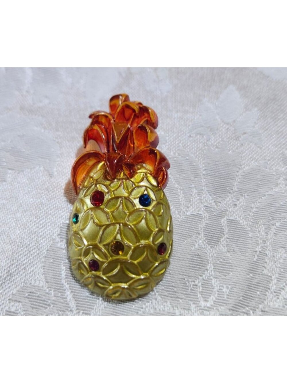 Vintage Lucite Pineapple Pin With Rhinestone Accents 2 Inches